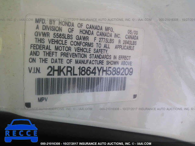 2000 Honda Odyssey 2HKRL1864YH589209 image 8