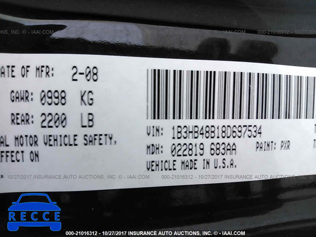 2008 Dodge Caliber SXT 1B3HB48B18D697534 image 8