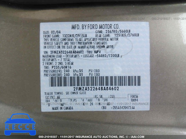 2004 Ford Freestar 2FMZA52264BA84602 image 8