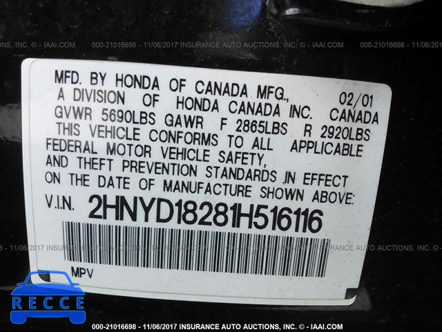 2001 Acura MDX 2HNYD18281H516116 image 8