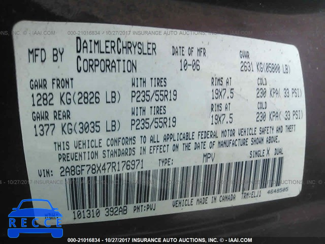 2007 Chrysler Pacifica LIMITED 2A8GF78X47R176971 image 8