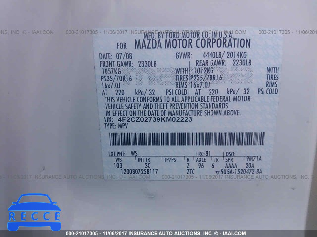 2009 Mazda Tribute I 4F2CZ02739KM02223 image 8