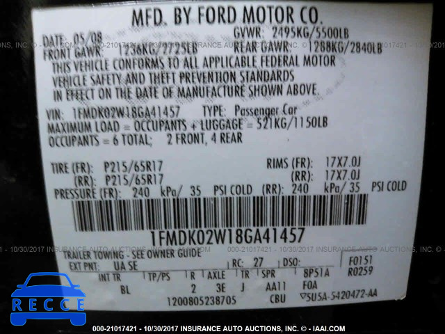 2008 Ford Taurus X 1FMDK02W18GA41457 image 8