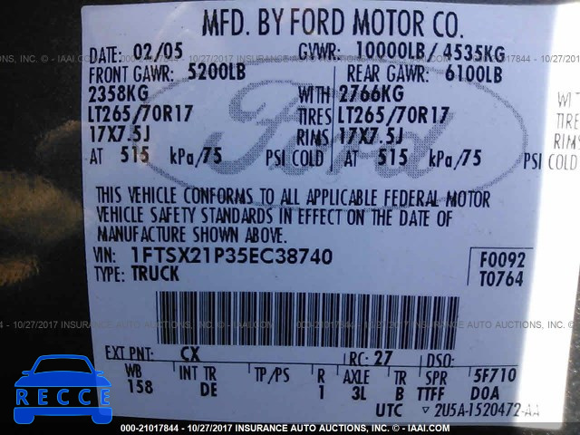 2005 Ford F250 1FTSX21P35EC38740 Bild 8