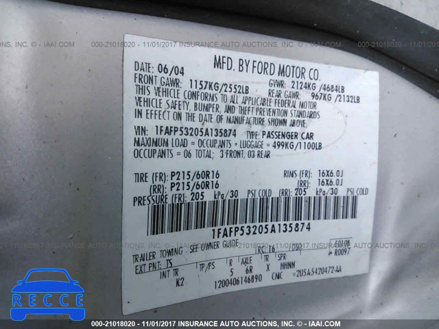 2005 Ford Taurus 1FAFP53205A135874 image 8