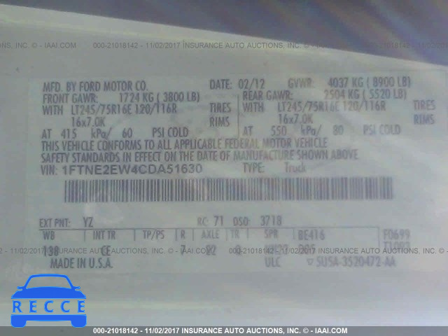 2012 Ford Econoline E250 VAN 1FTNE2EW4CDA51630 image 8