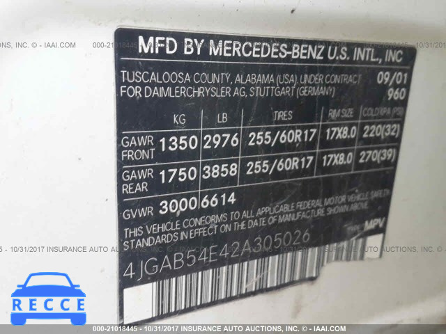 2002 Mercedes-benz ML 4JGAB54E42A305026 image 8