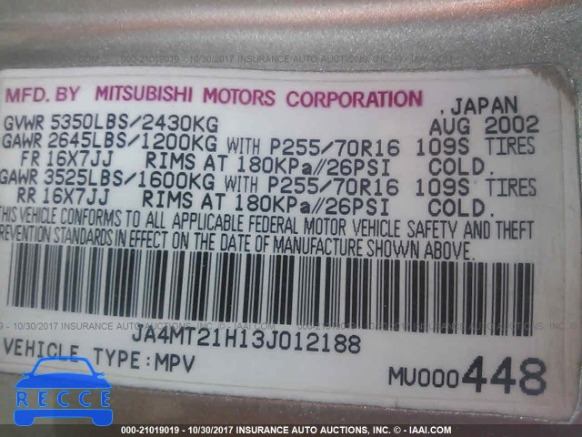 2003 Mitsubishi Montero JA4MT21H13J012188 image 8