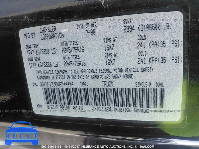 1998 DODGE RAM 1500 3B7HF13Z6WG244404 image 8