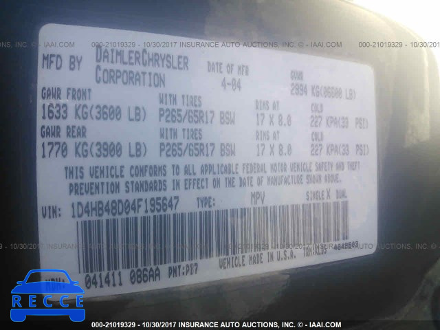 2004 Dodge Durango SLT 1D4HB48D04F195647 image 8