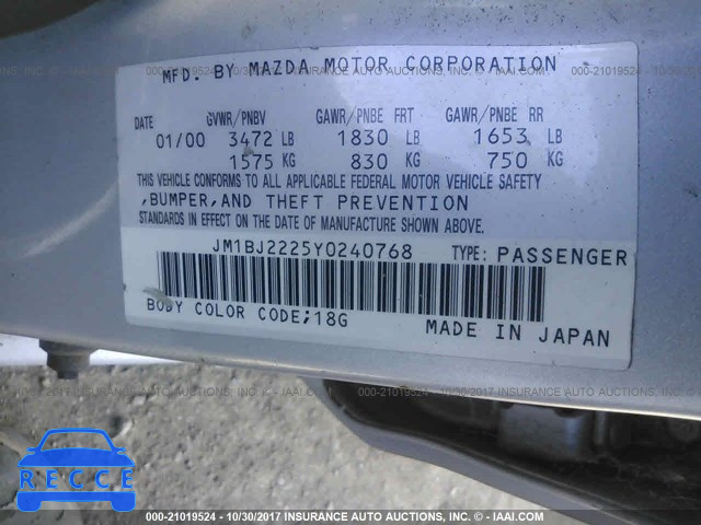 2000 MAZDA PROTEGE JM1BJ2225Y0240768 Bild 8