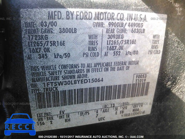 2000 Ford F350 SRW SUPER DUTY 1FTSW30L8YED15064 image 8