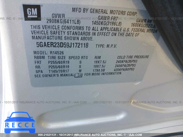 2009 Buick Enclave CXL 5GAER23D59J172118 image 8