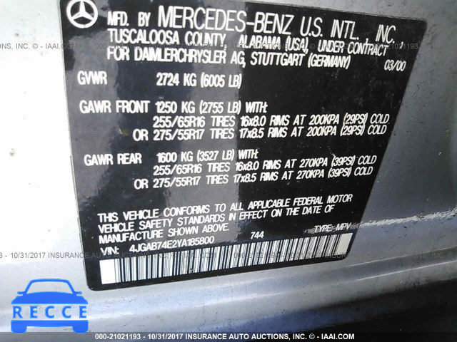 2000 Mercedes-benz ML 55 4JGAB74E2YA185800 image 8