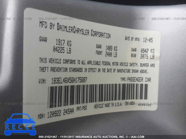 2006 Dodge Stratus SXT 1B3EL46X56N175687 image 8