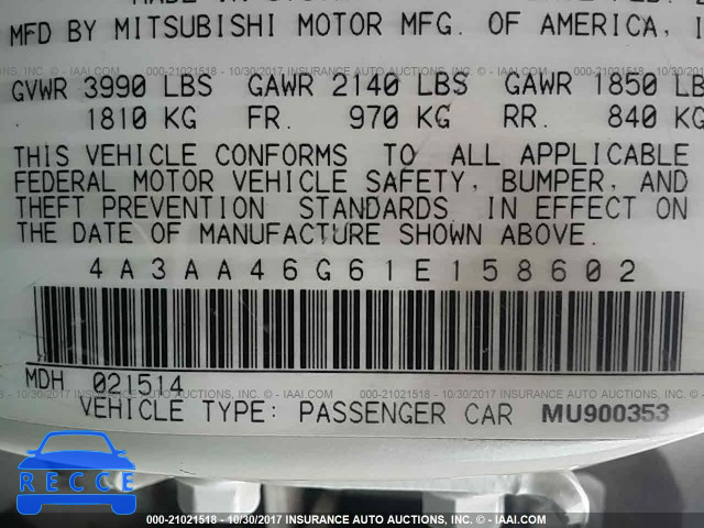 2001 MITSUBISHI GALANT ES 4A3AA46G61E158602 image 8