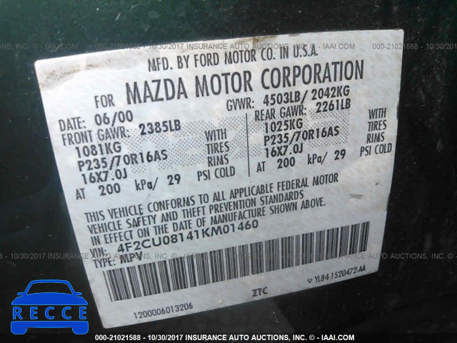 2001 Mazda Tribute 4F2CU08141KM01460 image 8