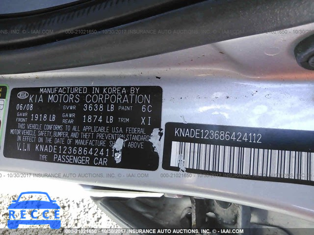 2008 KIA RIO LX/SX KNADE123686424112 image 8