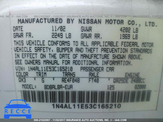 2003 Nissan Altima 1N4AL11E53C165210 image 8