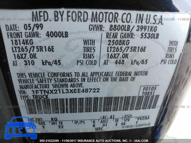 1999 Ford F250 SUPER DUTY 1FTNX21L3XEE48722 image 8