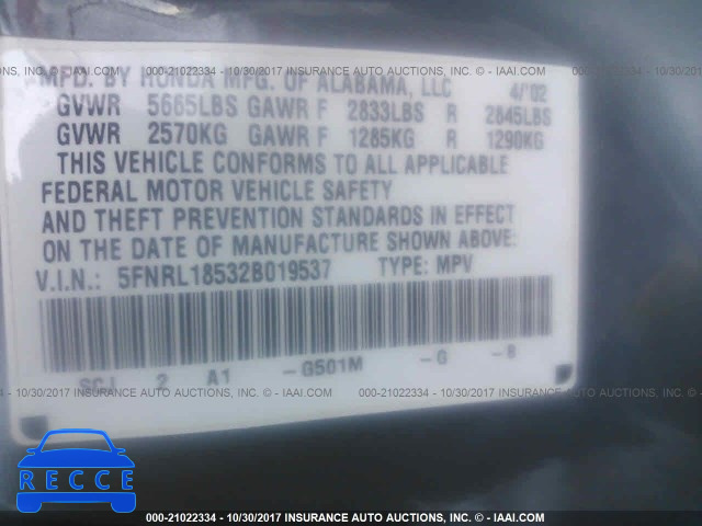 2002 Honda Odyssey 5FNRL18532B019537 image 8