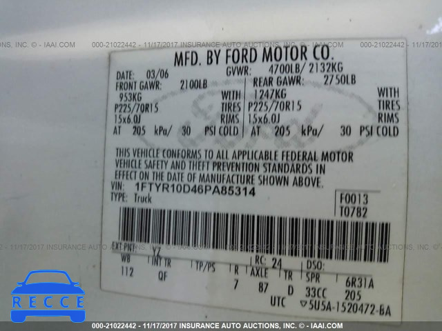 2006 Ford Ranger 1FTYR10D46PA85314 image 8