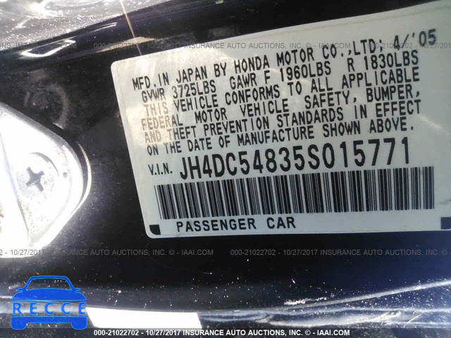 2005 Acura RSX JH4DC54835S015771 зображення 8