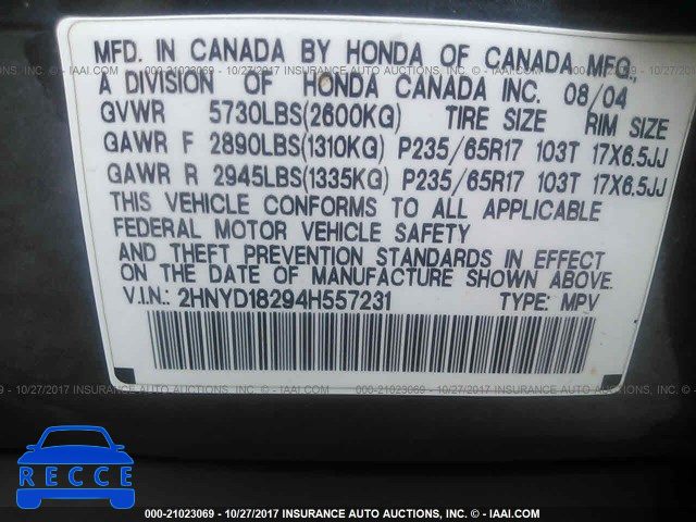 2004 Acura MDX 2HNYD18294H557231 image 8