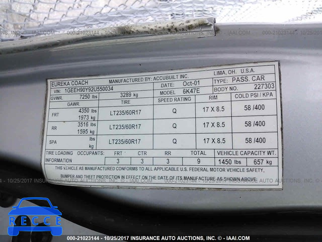 2002 Cadillac Professional Chassis 1GEEH90Y92U550034 image 8