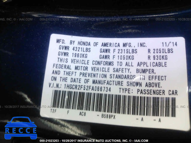 2015 Honda Accord 1HGCR2F52FA066734 image 8