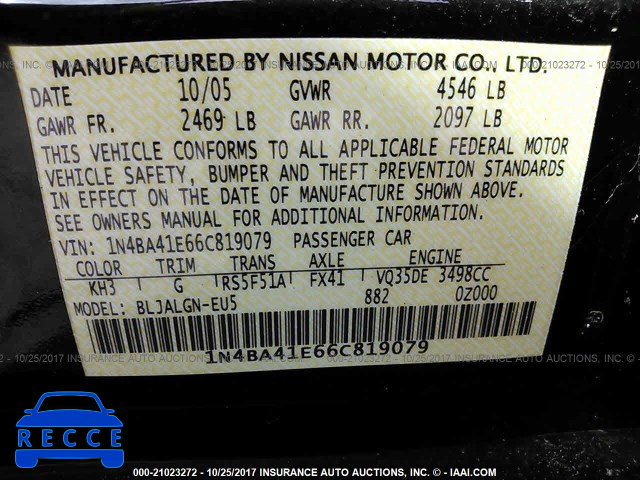 2006 Nissan Maxima 1N4BA41E66C819079 image 8