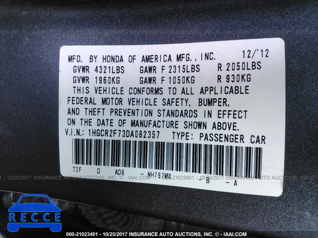 2013 Honda Accord 1HGCR2F73DA082357 зображення 8