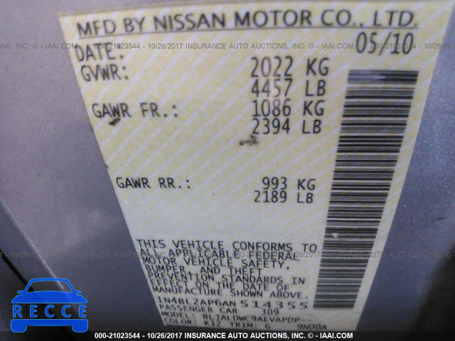 2010 Nissan Altima 1N4BL2AP6AN514355 image 8