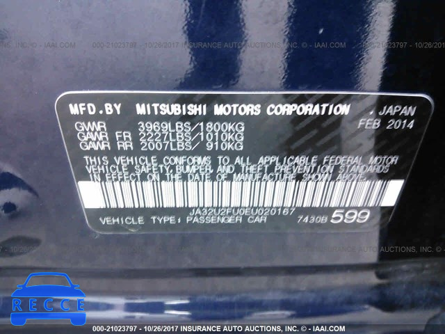 2014 Mitsubishi Lancer JA32U2FU0EU020167 зображення 8