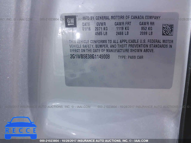 2016 Chevrolet Impala Limited 2G1WB5E38G1149008 image 8