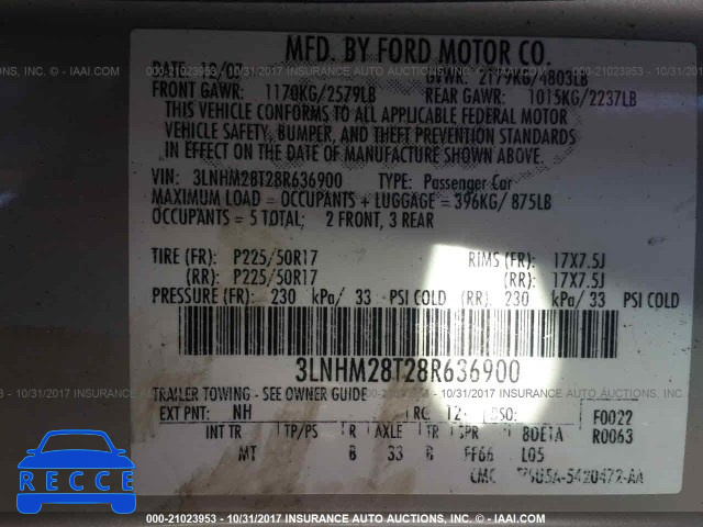2008 Lincoln MKZ 3LNHM28T28R636900 Bild 8