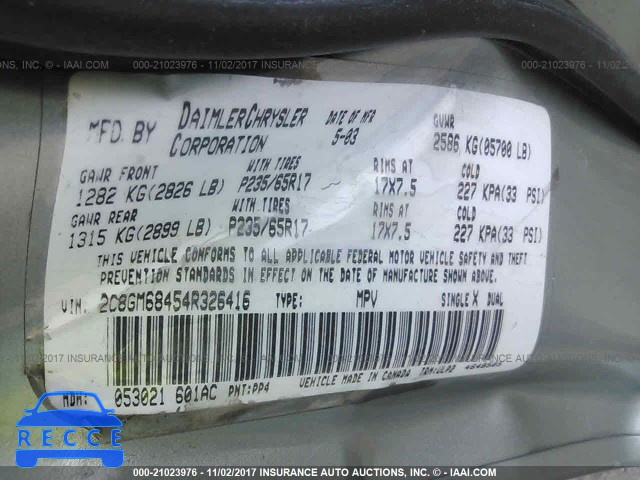 2004 Chrysler Pacifica 2C8GM68454R326416 image 8