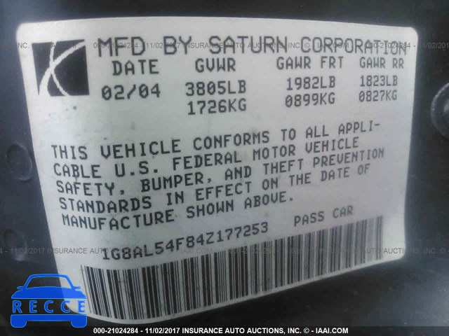 2004 Saturn ION 1G8AL54F84Z177253 image 8