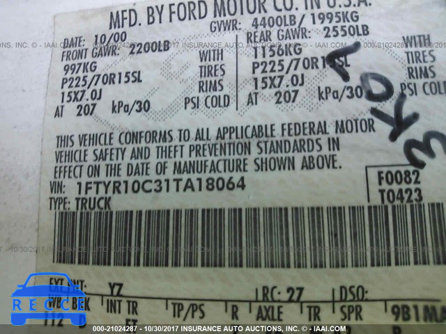 2001 Ford Ranger 1FTYR10C31TA18064 image 8