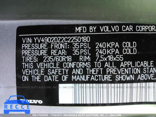 2012 Volvo XC60 T6 YV4902DZ2C2250180 image 8