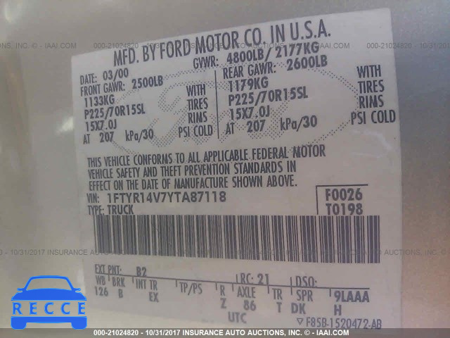 2000 Ford Ranger 1FTYR14V7YTA87118 image 8