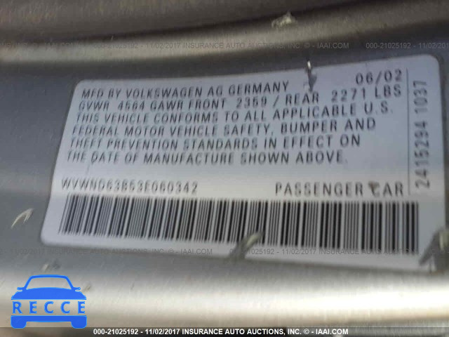 2003 Volkswagen Passat GL WVWND63B53E060342 Bild 8