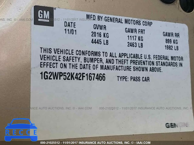 2002 Pontiac Grand Prix 1G2WP52K42F167466 image 8