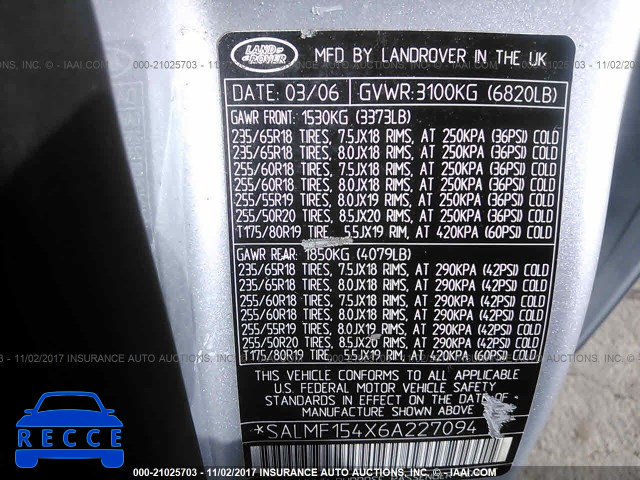 2006 Land Rover Range Rover HSE SALMF154X6A227094 image 8