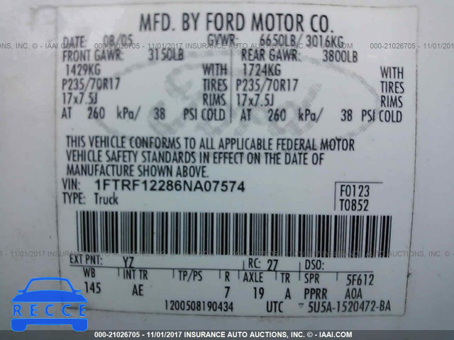 2006 Ford F150 1FTRF12286NA07574 image 8
