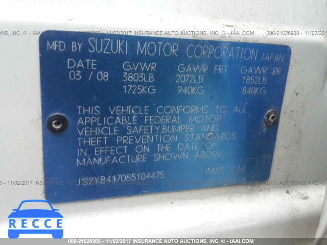 2008 Suzuki SX4 TOURING JS2YB417085104475 зображення 8