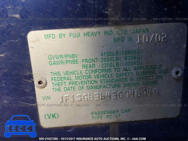 2003 Subaru Forester JF1SG63643G746749 image 8