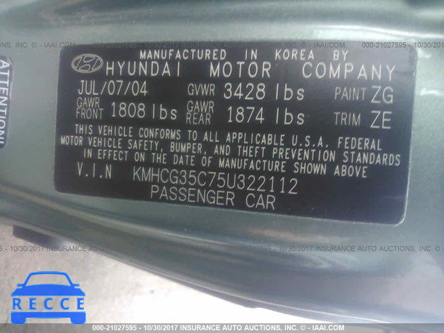 2005 Hyundai Accent GS KMHCG35C75U322112 image 8