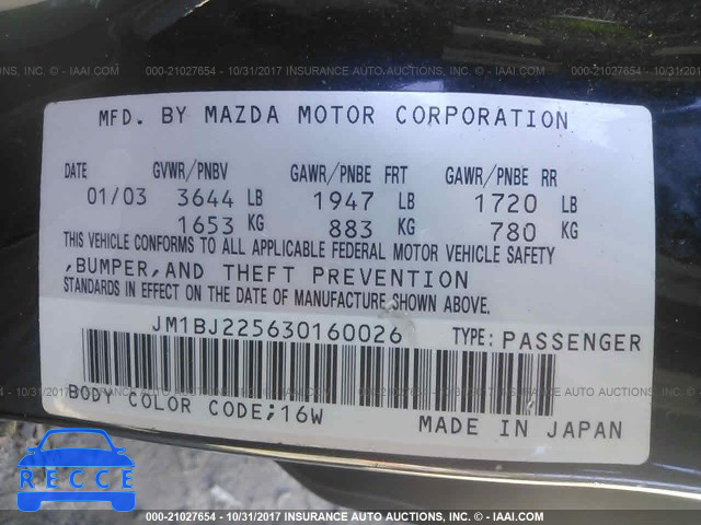 2003 Mazda Protege JM1BJ225630160026 image 8