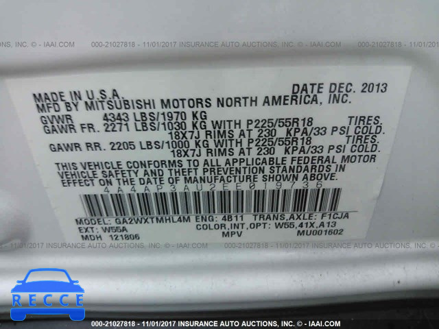 2014 Mitsubishi Outlander Sport 4A4AP3AU2EE019736 image 8